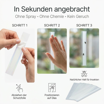 Preview: Hochwertige Klebestreifen fangen Stuben-, Schmeiß- und Obstfliegen effizient ein, ohne den Einsatz schädlicher Chemikalien.